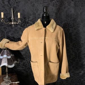 🥀90s vintage real suede leather fur coat